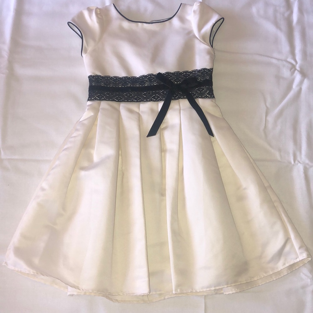 Girls Cream & Black Satin Dress